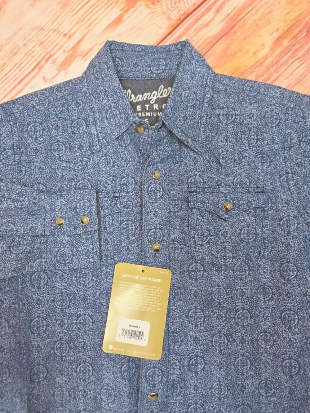Wrangler Retro Premium Womens Western Snap Shirt Small Blue Paisley - Picture 3 of 7